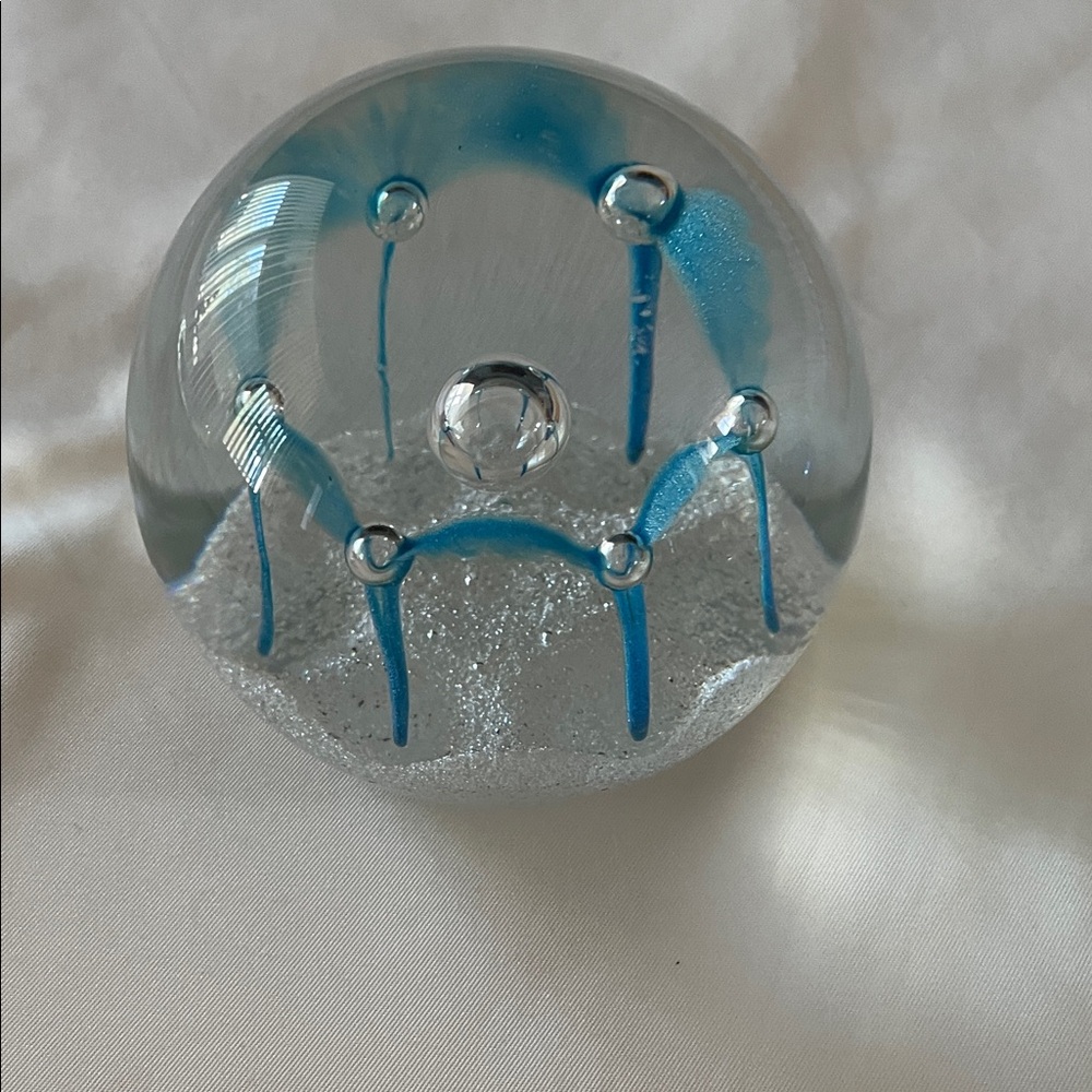 Vintage Caithness Maydance Blue and Clear Glass Art Sphere